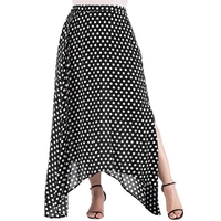 Vintage Frauen hohe Taille Polka Dot Maxi Kleid Seitenschlitz asymmetrischen Hem Sommer Retro langen Rock