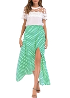 Vintage Frauen hohe Taille Polka Dot Maxi Kleid Seitenschlitz asymmetrischen Hem Sommer Retro langen Rock