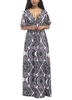 Vintage Frauen Plus Size Maxikleid Geometrische Print Plunge V-Ausschnitt mit kurzen Ärmeln Bohemian lange Kleider