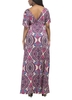 Vintage Frauen Plus Size Maxikleid Geometrische Print Plunge V-Ausschnitt mit kurzen Ärmeln Bohemian lange Kleider