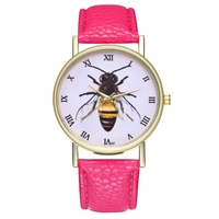 Vintage Honey Bee Insect Leather Watch für Damen Herren