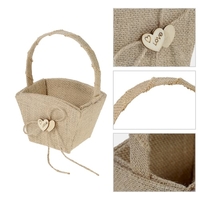 Vintage Rustic Hochzeit Burlap Blumen Mädchen Korb mit hölzernen Herz Dekoration Hochzeit Zubehör