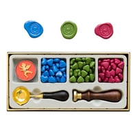 Vintage Siegellack Kit 3 Farben Siegellack Perlen Wachssiegel Stempel Wachs Löffel Kerze mit Exquisite Geschenkbox für Umschläge Briefkarten Hochzeitseinladungen Versiegelung Dekoration DIY Basteln