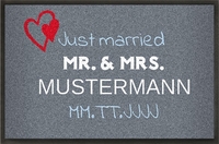 Personalisierbare graue Hochzeitsmatte Just Married