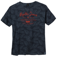 Allsize Logo T-Shirt Floralprint indigo Übergröße