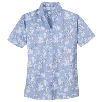Brax Stretch Kurzarmhemd bleu gestreift Blüten XXL