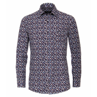 CasaModa Langarmhemd bordeaux-blau-weiß gemustert XXL
