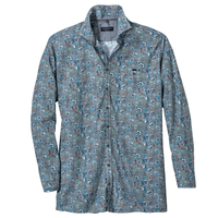 CasaModa XXL blau-weiß kariertes Langarmhemd Paisley