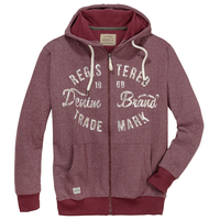 Redfield Kapuzen-Sweatjacke weinrot melange Print XXL