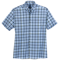 Redmond Karo-Kurzarmhemd XXL Seersucker blau-weiß-lime