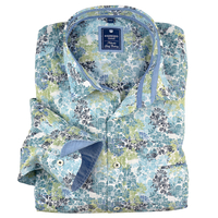 Redmond Langarmhemd Floralmuster blau-petrol-grün XXL
