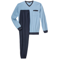 XXL Götzburg V-Neck Pyjama lang hellblau gemustert