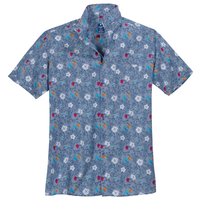 XXL Redmond Kurzarmhemd Streifen/Blüten blau-weiß