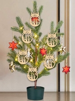 10 Pcs Christmas Tree Ball Pattern Wooden Hanging Decorations