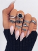 10 Piece Carved Elephant Floral Heart Finger Rings Set