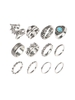 12 Piece Dragon Floral Faux Turquoise Finger Rings Set