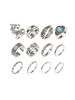 12 Piece Dragon Floral Faux Turquoise Finger Rings Set