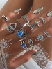13 Piece Elephant Floral Heart Crown Carved Finger Rings Set
