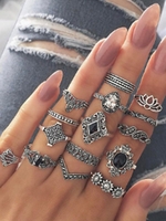 15 PCS Retro Hollow Out Flower Geometric Rings Set