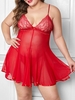G-string Tie Back Lace Panel Sheer Mesh Plus Size Lingerie Babydoll