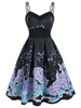 Galaxy Flower Elf Print Empire Waist Sleeveless Dress