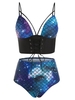 Galaxy Mermaid Lace Up High Waisted Tankini Swimwear