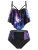 Galaxy Print Flounce Underwire Lace-up Tankini Swimwear