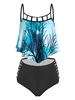 Galaxy Tree Print Criss-cross Padded Tankini Swimwear
