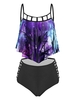Galaxy Tree Print Criss-cross Padded Tankini Swimwear