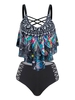 Geo Starry Print Crisscross Cutout Padded Tankini Swimwear