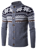 Geometric Snowflake Print Christmas Knitted Cardigan