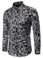 Gilding Paisley Pattern Stand Collar Button Up Shirt