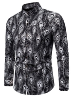 Gilding Peacock Feathers Stand Collar Button Up Shirt