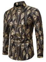 Gilding Peacock Feathers Stand Collar Button Up Shirt
