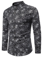 Gilding Spider Web Pattern Stand Collar Button Up Shirt