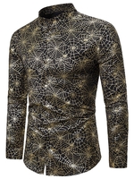 Gilding Spider Web Pattern Stand Collar Button Up Shirt