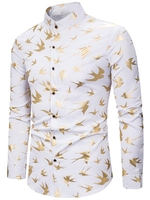 Gilding Swallow Pattern Stand Collar Long Sleeve Shirt