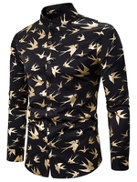 Gilding Swallow Pattern Stand Collar Long Sleeve Shirt