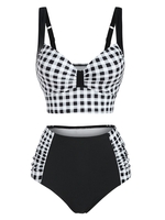 Gingham Underwire Ruched High Rise Tankini Swimwear