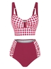 Gingham Underwire Ruched High Rise Tankini Swimwear