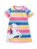Girls Colorful Striped Horse Graphic Short Sleeve Dress