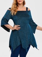 Glitter Cold Shoulder Handkerchief Disco Plus Size Top