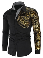 Glitter Totem Pattern Plaid Print Long Sleeve Shirt