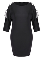 Glittering Lace Up Shoulder Bodycon Plus Size Dress