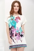 Gorgeous Scoop Neck Bat-Wing Sleeve Floral Print Lace-Up Women 