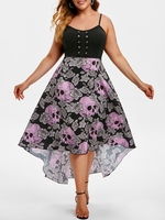 Grommet High Low Floral Skull Halloween Plus Size Dress
