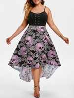Grommet High Low Floral Skull Halloween Plus Size Dress