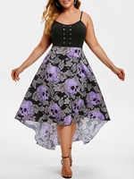 Grommet High Low Floral Skull Halloween Plus Size Dress
