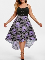 Grommet High Low Floral Skull Halloween Plus Size Dress