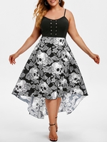 Grommet High Low Floral Skull Halloween Plus Size Dress